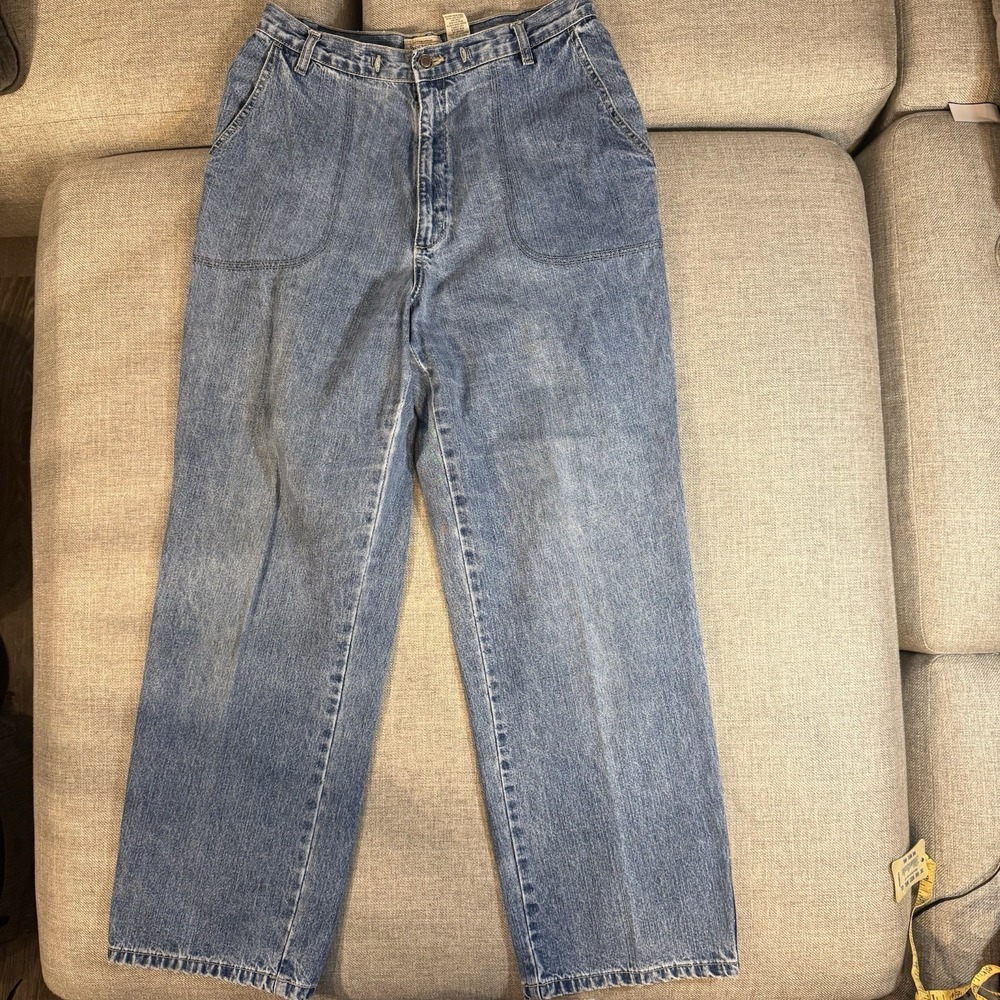 St Johns Bay Carpenter Jeans Women 14 High Rise Wide Leg Utility Denim 32x31